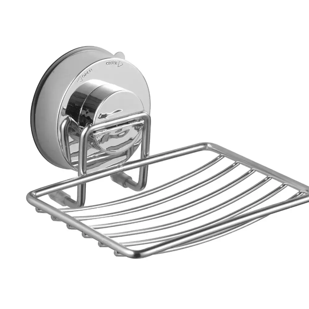 Silver Bathroom Vacuum Suction Cup Soap Holder Cup Box Dish Soap Storage Saver Shower Tray Bathroom Accessories
