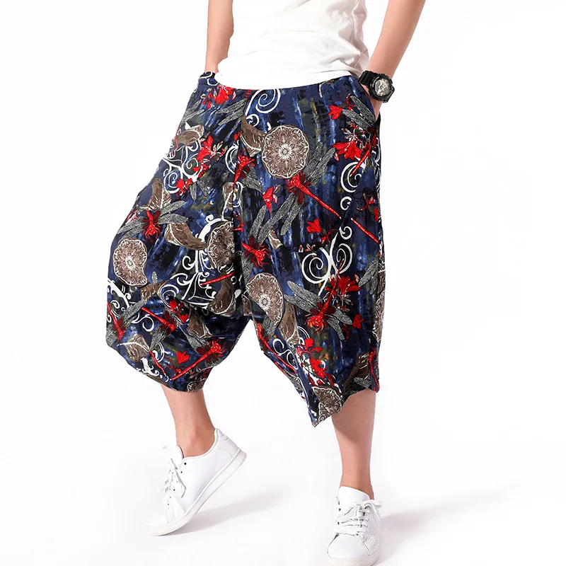 

2019 Summer Chinese-style New Style Harem Capri Pants Ethnic-Style Printed Plus-sized Loose Casual Pants Men's Trousers