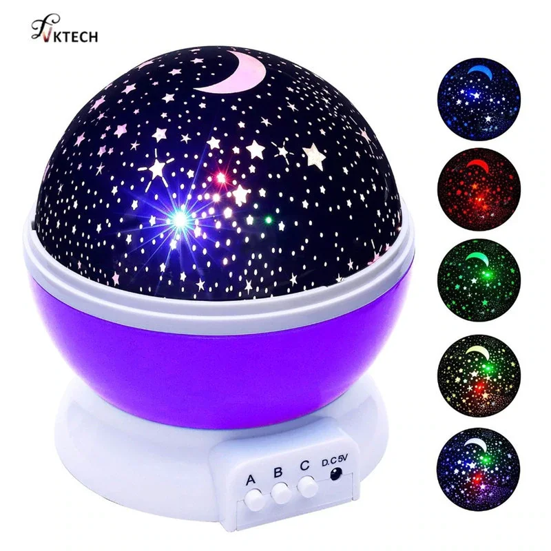  LED Night Light Projector Star Moon Sky Rotating Battery Operated Bedside Lamp For Children Kids Ba - 4000231842225