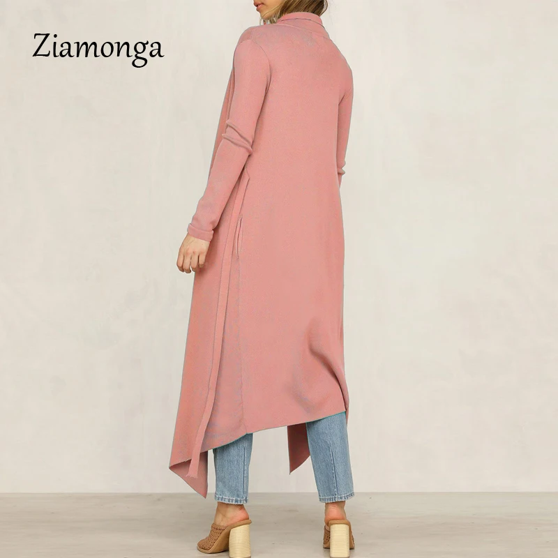 Ziamonga весеннее женское длинное пальто с отложным воротником Harajuku Женский Тренч Casaco Feminino Abrigo Mujer trench Femme