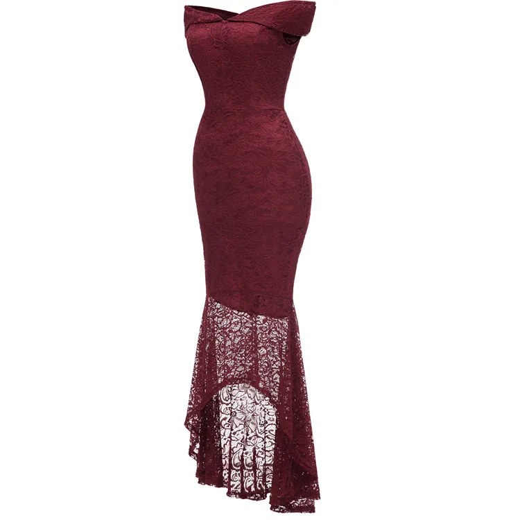 BacklakeGirls Robe De Soiree сексуальное бордовое кружевное вечернее платье с вырезом лодочкой и открытыми плечами вечернее платье русалки Abendkleider