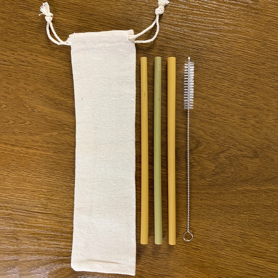 Набор деревянных столовых приборов из 7 предметов, набор столовых приборов из бамбуковой соломы, набор посуды с тканевой сумкой, ножи, вилка, ложка, палочки для еды, для путешествий - Цвет: 3pcs Straws
