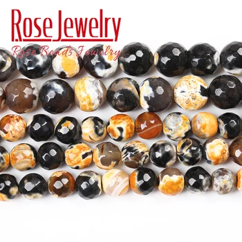 

Faceted Yellow Fire Agates Natural Stone Beads Round Loose Spacer Bead For Jewelry Making DIY Bracelet 15''Strand 6/8/10/12 mm
