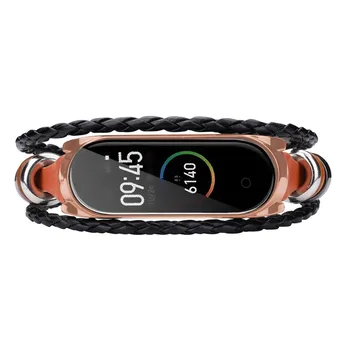 

30# Replacement Leather Beading Strap Bracelet Weave Braided For Xiaomi Mi Band 4 Adjustable Watchband Wristband Straps