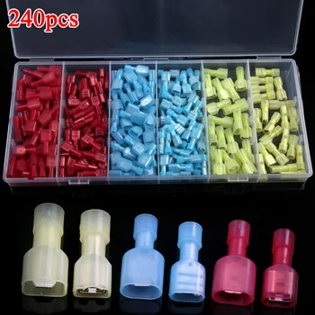 

240pcs Set Car Terminal Spade Crimp Connectors Butt Wire Insulated Assortment Auto Electrical Equipments Supplies
