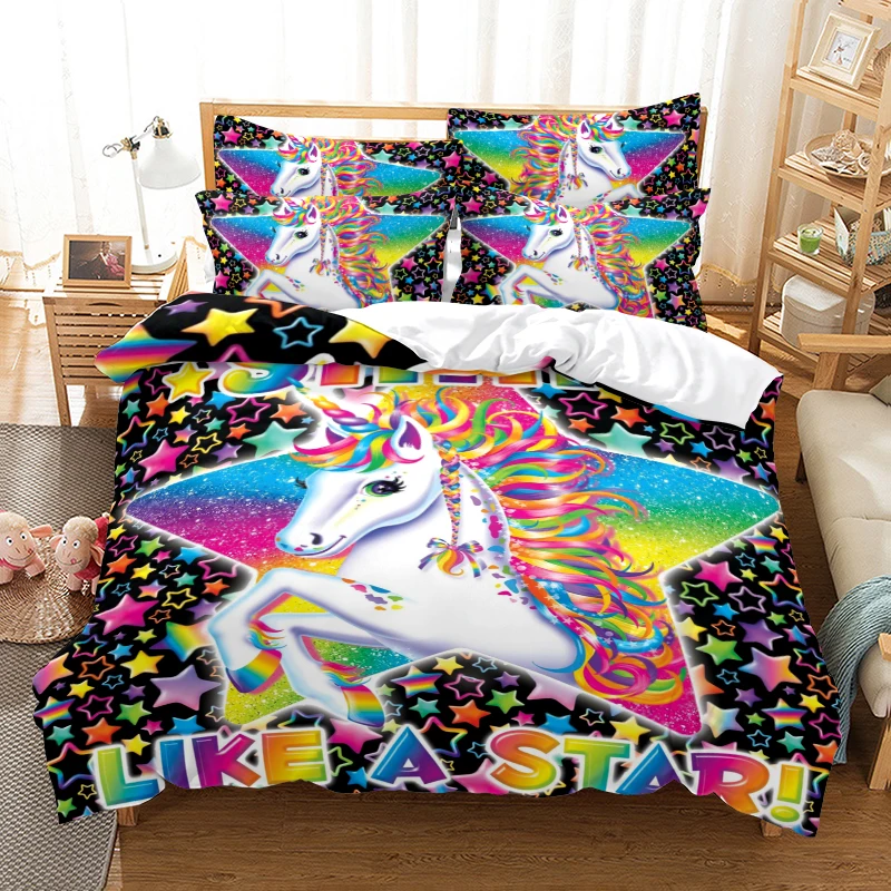 Cartoon Fantasy Unicorn Down Quilt Cover Pillowcase Home Textile 3D Digital Print Children Bedroom Decoration Home Textile