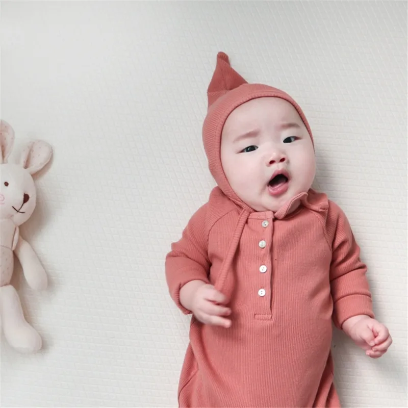 Осенняя одежда для малышей; одежда в рубчик для новорожденных девочек и мальчиков; Трикотажный Хлопковый комбинезон; Однотонный комплект из 2 предметов; D1385