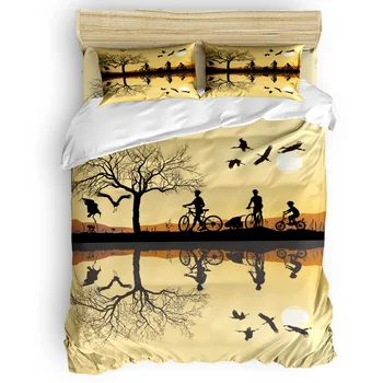 

Home Comforter Bedding Set Bicycle Travel Lake Big Tree Flying Bird Bedding Set 4 Pcs Duvet Cover Bedding Set Luxury