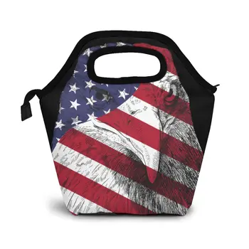 

Eagle American Flag 4th Of July Eagle America Lunch Bag Boxes Bags Portable Insulated Picnic Food Box for Women Men