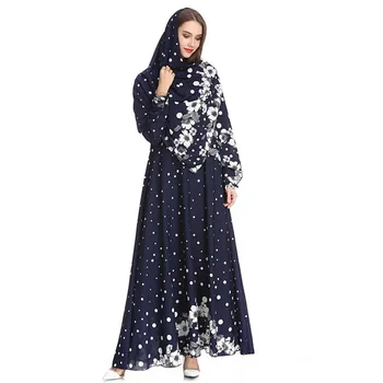 

New arrive Abaya Muslim Dress Arabic Abayas Printed Pakistani Dubai Islamic Print Warm Dresses Yellow Black Bule vestido 10.30