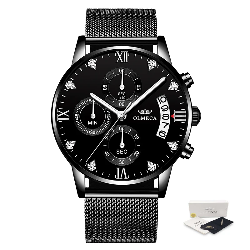 OLMECA Мужские часы Роскошные спортивные модные военные водонепроницаемые кварцевые наручные часы Relogio Masculino Известный Топ бренд часы будильник - Цвет: F-Silver Black