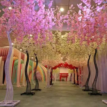 

2.6M height White cherry blossom tree Road Cited Simulation Cherry Flower with metal Arch Frame For Party Centerpieces Decor