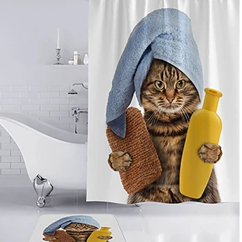 

Lazy Cat Animal Waterproof Fabric Polyester Shower Curtains Printed Bathroom Curtains