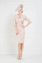 Plus Size Mother Of The Bride Dresses Sheath Knee Length With Jacket Appliques Lace Groom Short Mother Dresses For Wedding