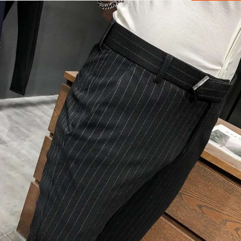 2019New стильные модные мужские осенние полосатые деловые брюки/мужские высококачественные костюмы из чистого хлопка для отдыха, брюки, одежда Размер 28-36