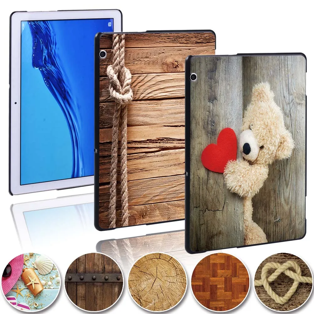 

Printed Wood Slim Tablet Shell Cover Case for Huawei MediaPad T3 8.0/T3 10 9.6 Inch/T5 10 10.1 Inch Anti-Dust Case + Pen