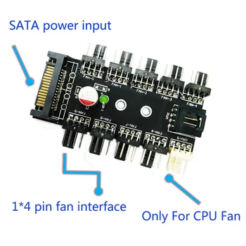 

Chassis Fan Hub CPU Cooling HUB 10 Port 12V 3Pin/4 Pin Fan PWM Fan Hub Controller power from SATA Interface