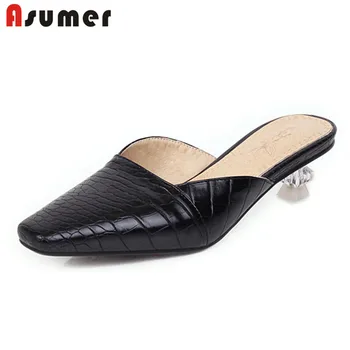 

ASUMER 2020 new arrive women pumps square toe mules summer shoes solid colors unique high heel party wedding shoes woman