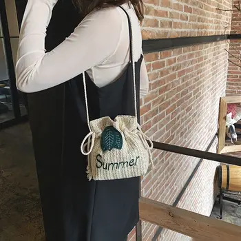 

2019 Straw Leaf Shoulder Tassel Chic Chain Casual Messenger Simple Retro Shoulder Bag Women bags