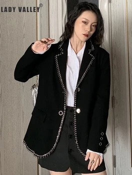 

Heavy crafts metal ring buckle band personality suit jacket women spring fashion wild temperament tops