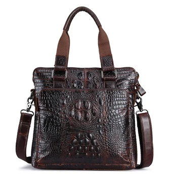 

MHAUE 30cm Mens Alligator Pattern Leather Handbags Crocodile Embossing Leather Shoulder Bag Of Man Work Totes Daily Fashion Bag