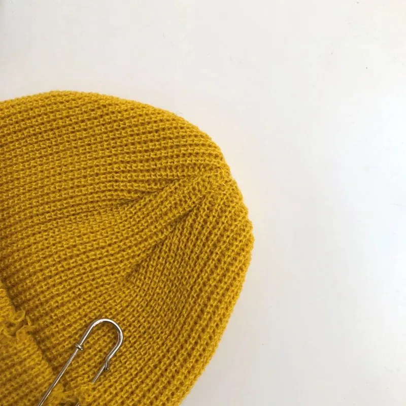 orange skully hat Safety Pin Knitted Hat for Man Woman Fashion Hip Hop Gorros Street Outdoor Knitted Hat Foldable Lovers Bob Hat Sunscreen Cap plain skully hats