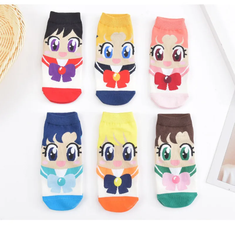 Women Socks 6 pairs Novel original design cute Kawaii playful cat sailor Moon breathable funny lovely