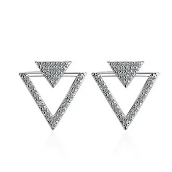 

Trend Push-back Hollow Triangle Earrings 925 Sterling Silver Shining Zircon Stud Earring Jewelry S-E358
