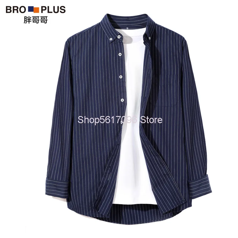

Long Sleeve Shirt Male Fat Man Stripes Autumn Big Size Youth Super Top Loose Plus Fat Plus Shirt