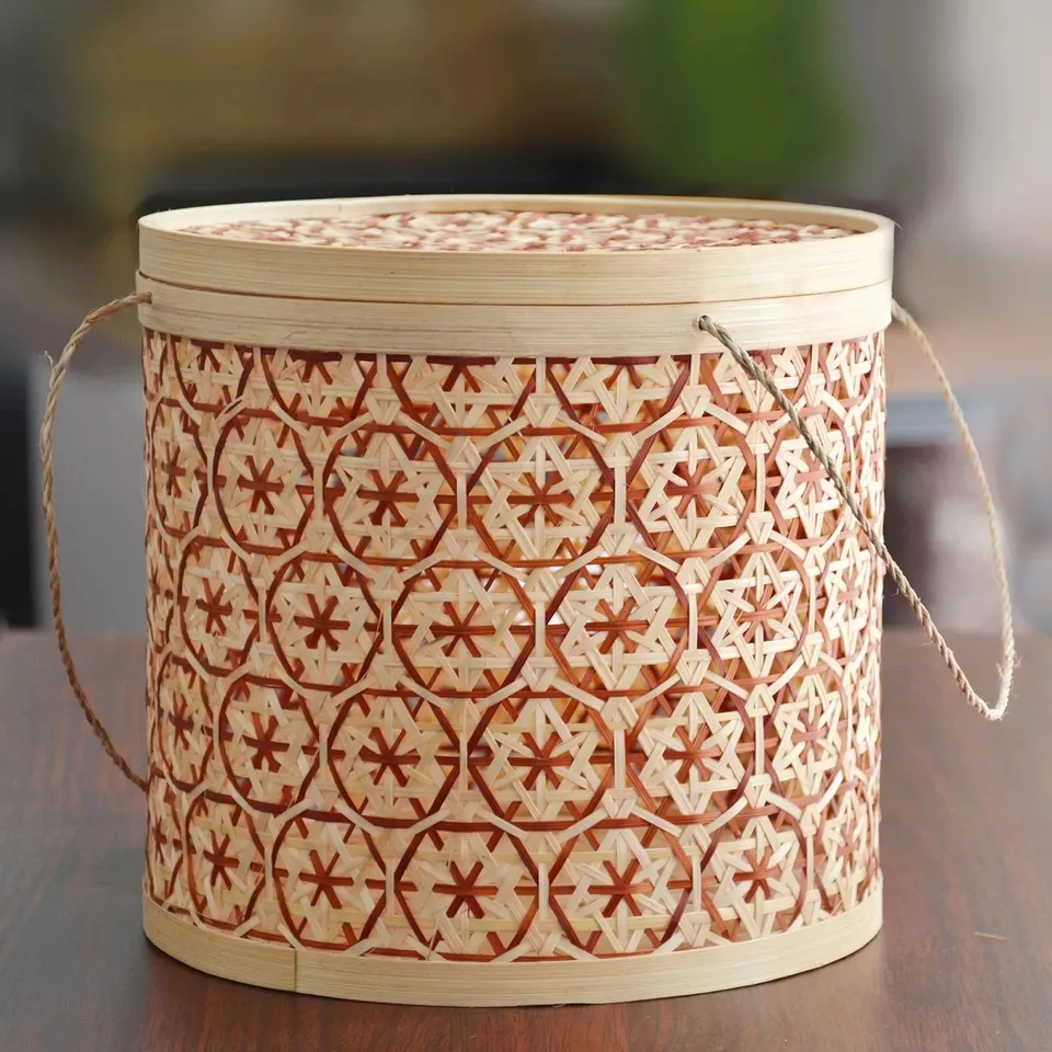 Bamboo woven storage basket rattan simple circular red woven food sundry storage basket indoor household kitchen supplies