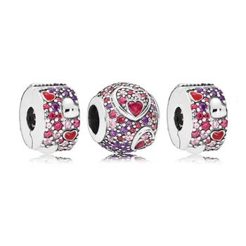 

100% 925 sterling silver 1:1 day of boyfriends asymmetric love bracelet clip hearts frizzy charm set