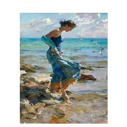 Custom DIY Paint By Numbers Set - Woman at Sea Acrylic Painting Kit - 60x75cm diy frame (99957)