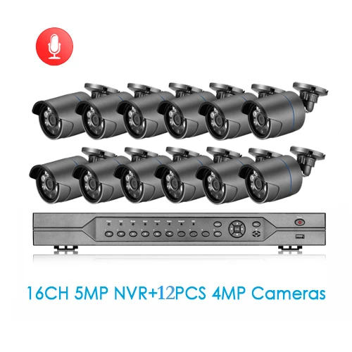 AZISHN 16CH 5MP POE NVR комплект H.265 CCTV система безопасности водонепроницаемый 5MP 1/2. " sony IMX335 IP камера P2P комплект видеонаблюдения - Цвет: NVR and 12pcs Camera