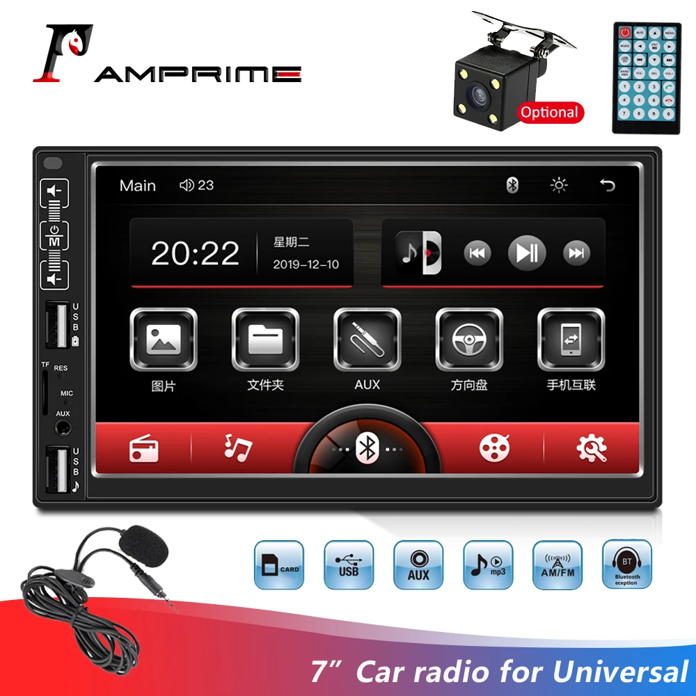AMPrime 2020 новый авто 7 &quotсенсорный экран Экран 2 Din Автомобильный Радио приборная MP5 Bluetooth USB FM AM радио