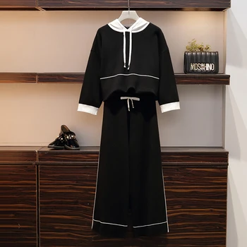 

Woman Oversize Two Piece Tracksuit Set Female Autumn Hooded Sweatshirt Pantsuit Elastic Waist Trouser Suit Set Sport Suit Jersey