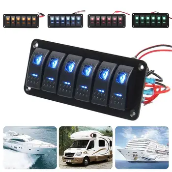 

12V/24V 6 Gang RV Car Switch Toggle Switch Universal LED Caravan Switch Panel Control Circuit Breaker Boat Truck