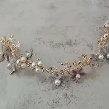 Винтаж телесного цвета розовый корейский ободок для волос свадебные жемчужные стразы диадемы, свадебное кольцо носитель гребень гирлянда Hairwear ювелирные аксессуары