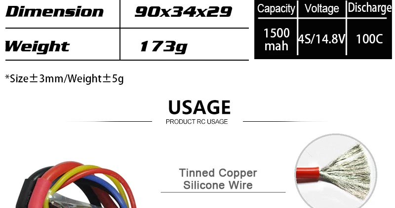 2PCS HRB 2S 3S 4S 5S 6S Lipo Battery, USAGE PRODUCT RC USAGE Tinned Copper Silicone Wire .