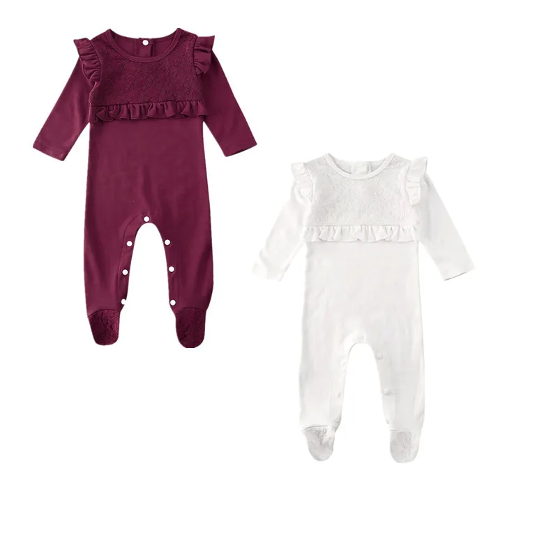 Зимняя одежда для новорожденных мальчиков и девочек, комбинезон с длинными рукавами и кружевными оборками, комбинезон, Размеры 0-18 месяцев