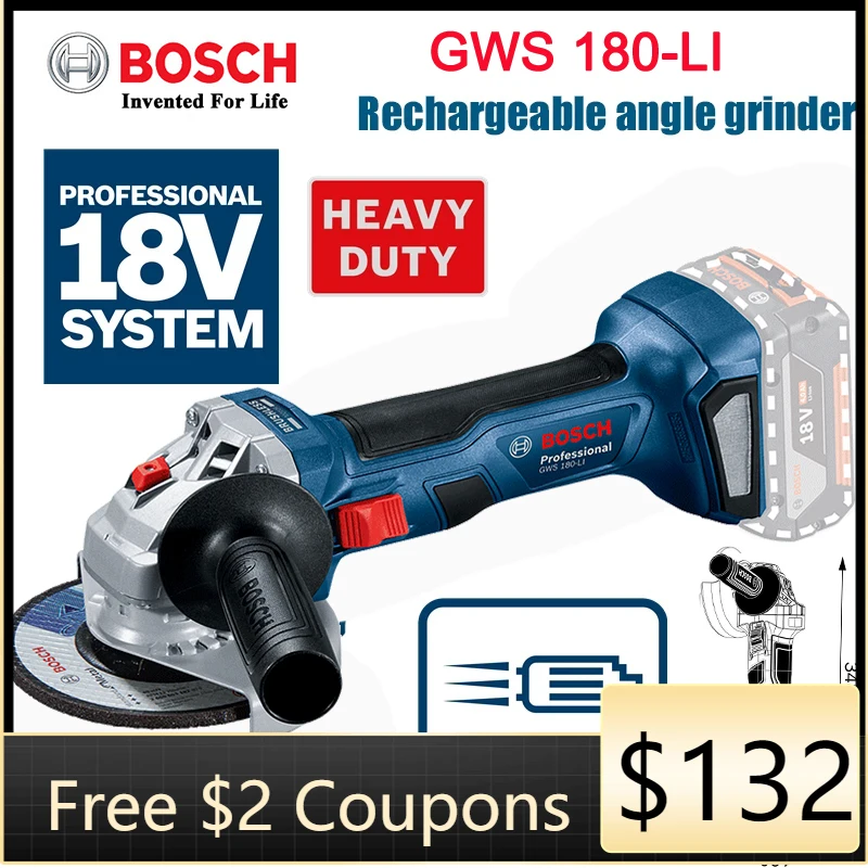 Перезаряжаемая бесщеточная угловая шлифовальная машина BOSCH GWS180-LI портативная