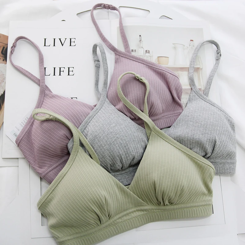

Roseheart Autumn Women Fashion Blue Green Pruple Bralette Wireless Cotton Cup A B Padded Maiden Bra Underwear Female Bras A B