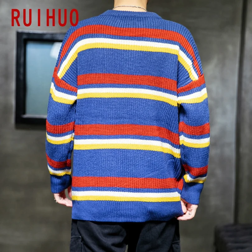 RUIHUO полосатый зимний свитер мужские пальто рождественский пуловер и свитер для мужчин зимнее пальто мужские свитера для осенняя одежда XXL