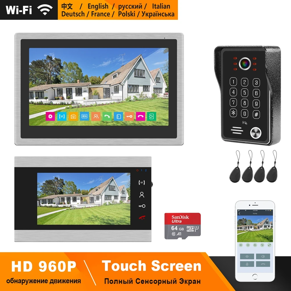 HomeFong WI-FI видео-телефон двери Системы HD 10 дюйм беспроводной монитор с 7 дюймов проводной монитор Поддержка смарт-телефон в реальном времени Управление