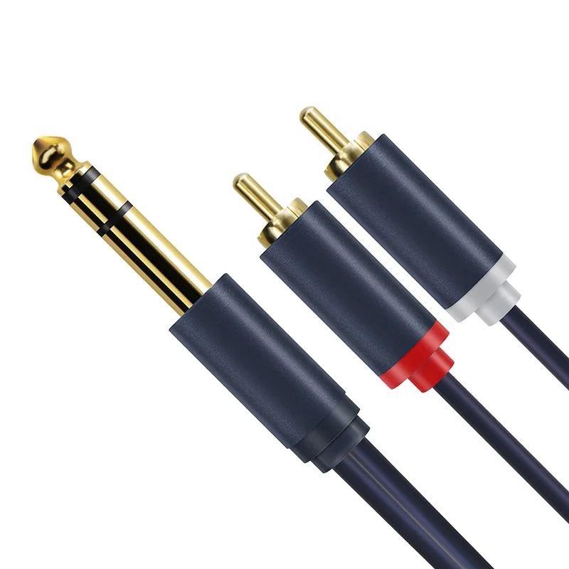 Cabletime 6.35mm to 2RCA Jack Cable Male to Male Stereo Cable Gold Plated AUX Audio Cable For Music Amplifier Line C218
