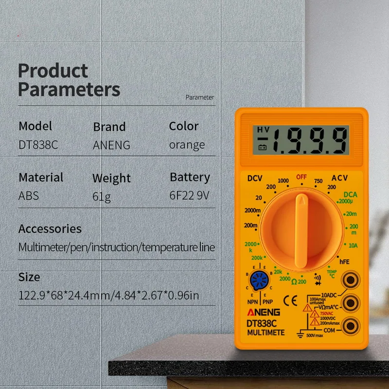 DT830 Цифровой мультиметр Вольтметр Амперметр Омметр DC10V~ 1000V 10A AC 750 В Ток Тесты er Тесты ЖК-дисплей Дисплей