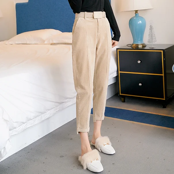 Осенние вельветовые штаны для женщин Pantalon Femme, повседневные штаны-шаровары с поясом, спортивные штаны высокого качества, женская одежда DA502