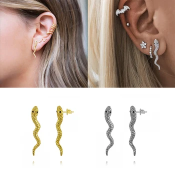 

Aide 925 Sterling Silver Stud Earring Simple Snake Gold Color Zircon Earrings for Women Girl Mini Small Earring Punk Stlye