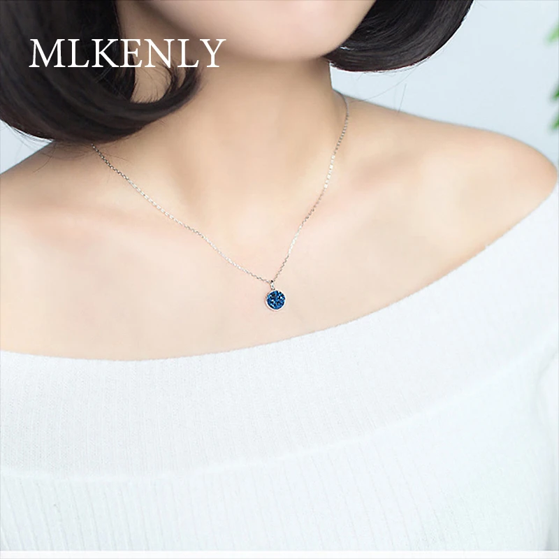 MLKENLY 925 стерлингового серебра кластер, натуральные кристаллы ожерелье простое модное ожерелье для GF подарок на день рождения