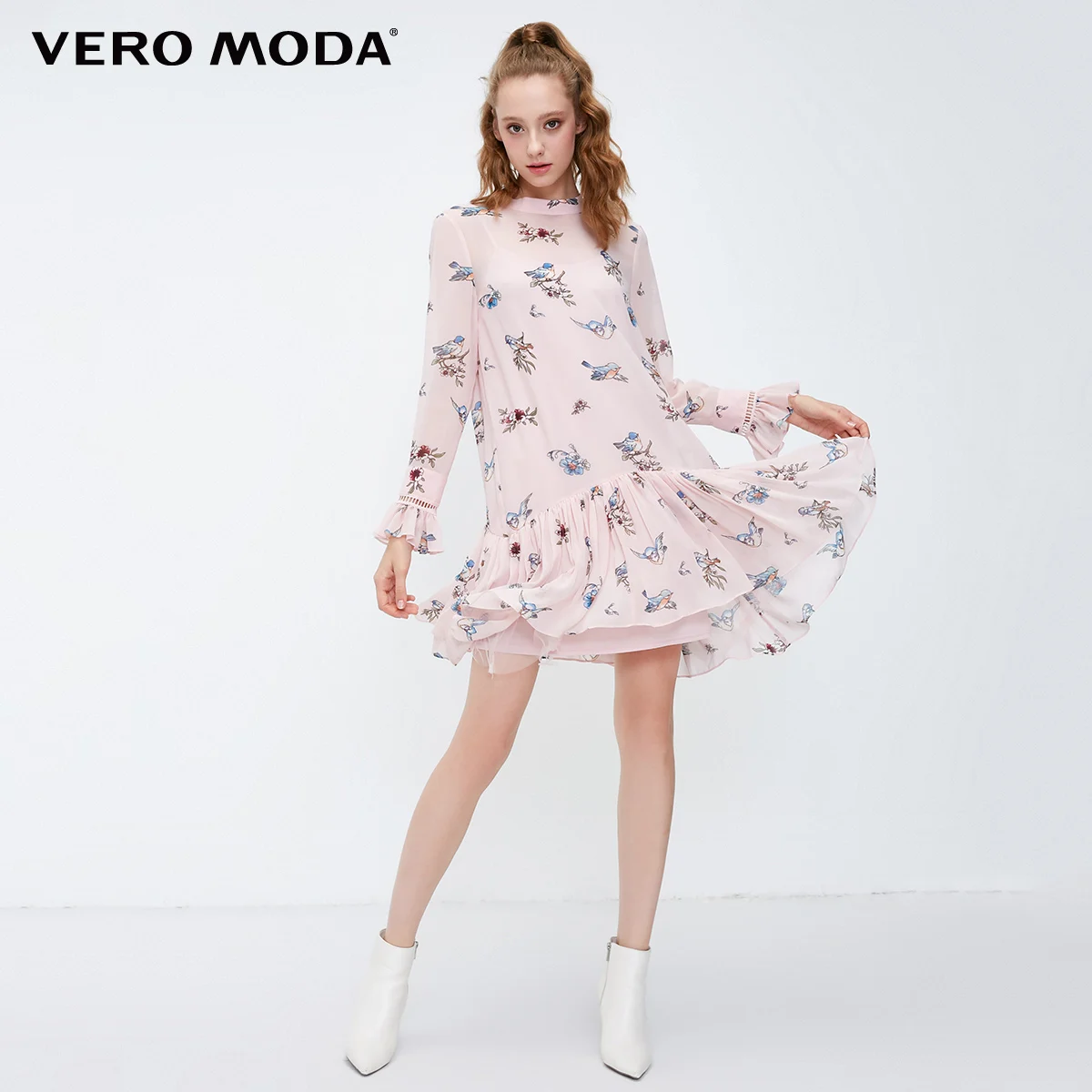 Vero Moda Новое поступление платье женское винтажное шифоновое платье трапециевидной формы со шнуровкой и принтом | 31837D522