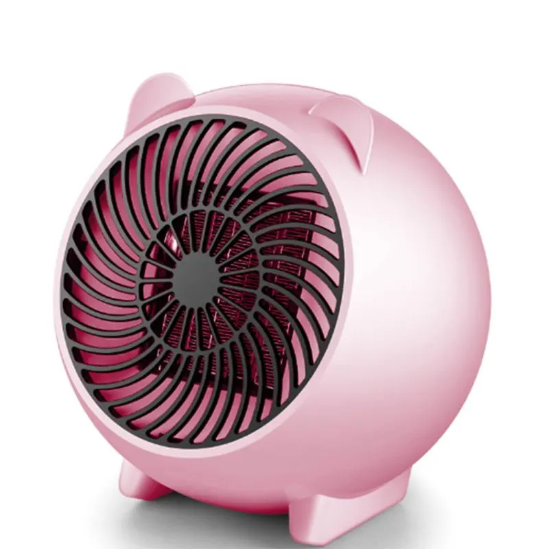 Household Small Electric Heater Cute Cartoon Mini Desktop Heaters Home Office Winter Warmer Heating Fan EU/JP/US Plug - Цвет: Розовый